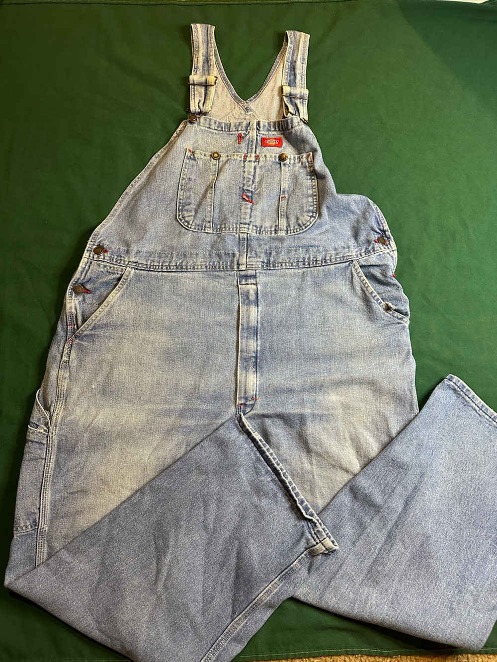 Dickies Overalls 40x30 Light Blue Denim Heavy Duty Cargo Bib Pants Farm Country